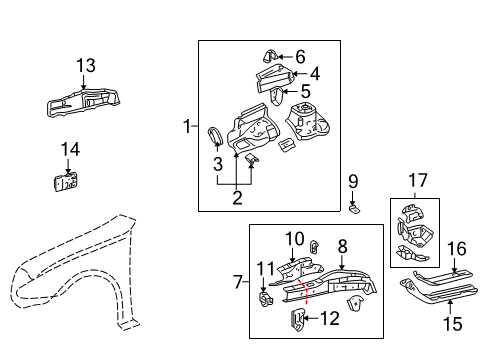 2008 Toyota Matrix Structural Components & Rails Diagram