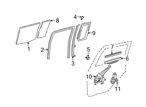 2005 Scion xB Rear Door - Glass & Hardware Diagram