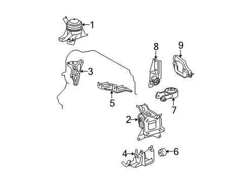 2009 Toyota Yaris Rod, Engine Lateral Control Diagram for 12364-21020