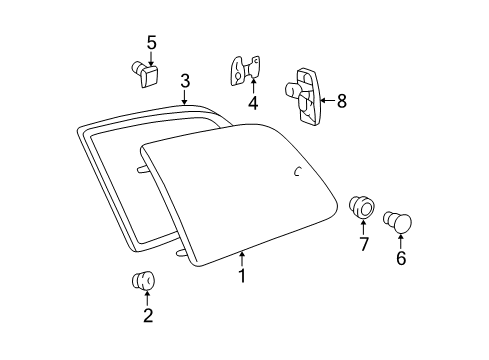 2003 Toyota Sienna Uniside - Glass & Hardware Diagram