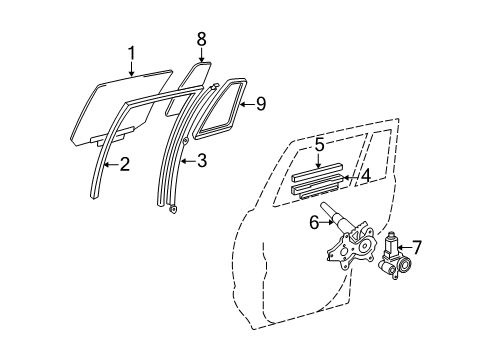 2007 Toyota Highlander Regulator Sub-Assy, Rear Door Window, RH Diagram for 69803-48031