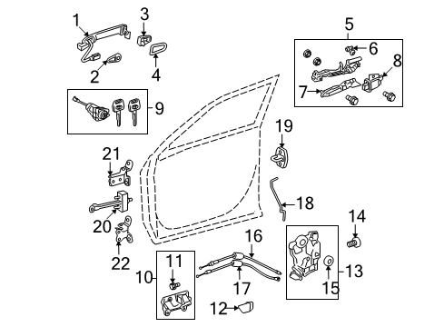 2008 Toyota Highlander Front Door - Lock & Hardware Diagram