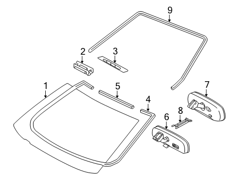 2008 Toyota Prius Windshield Glass, Reveal Moldings Diagram