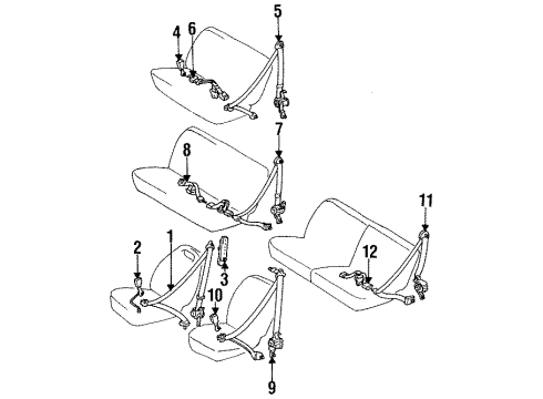 1996 Toyota Previa Front Seat Belts, Rear Seat Belts Diagram