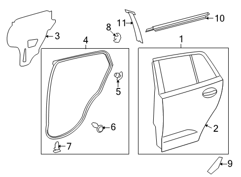 2009 Scion xD Rear Door & Components, Exterior Trim, Body Diagram