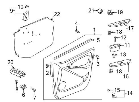 2001 Toyota Echo Board Sub-Assy, Front Door Trim, LH Diagram for 67620-52631-B1