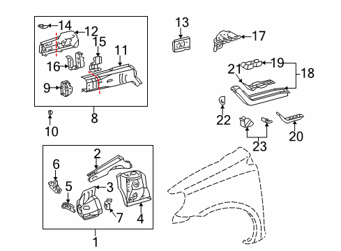 2003 Toyota Echo Apron Sub-Assy, Front Fender, LH Diagram for 53702-52900