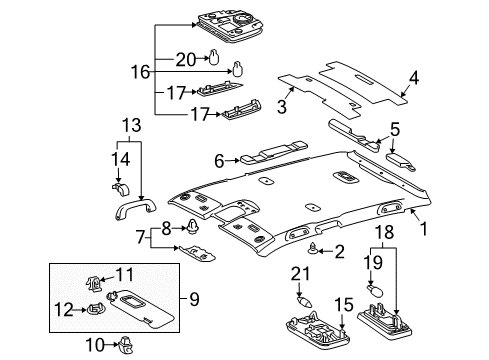 2014 Toyota Prius Interior Trim - Roof Diagram 2 - Thumbnail