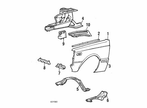 1984 Toyota Starlet Shield Sub-Assembly, Front Fender Splash, LH Diagram for 53886-10051