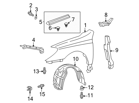 2006 Toyota Solara Brace, Front Wheel Opening Apron, RH Diagram for 53845-AA030