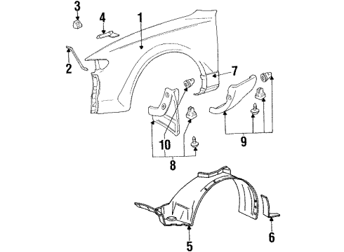 1992 Toyota Celica Fender Sub-Assy, Front RH Diagram for 53801-2B180