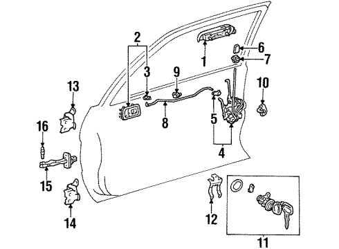 1997 Toyota Paseo Front Door Lock Assembly, Right Diagram for 69310-16360