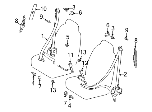 2005 Scion xA Front Seat Belts Diagram