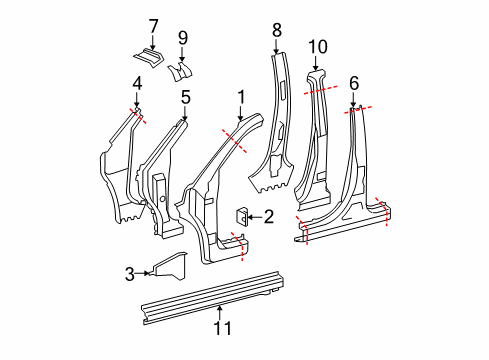 2009 Toyota Highlander Center Pillar & Rocker, Hinge Pillar Diagram 1 - Thumbnail