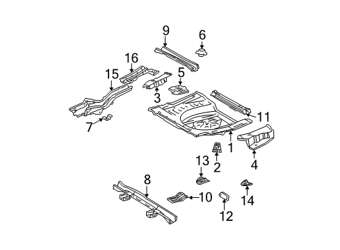 2001 Toyota Highlander Rear Body - Floor & Rails Diagram