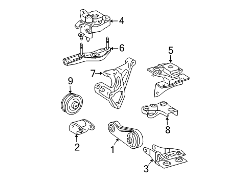 2004 Toyota Prius Engine & Trans Mounting Diagram