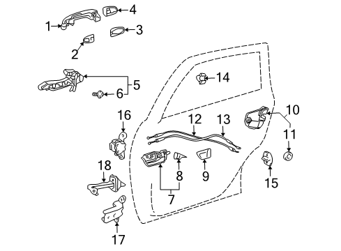 2004 Toyota Prius Rear Door - Lock & Hardware Diagram