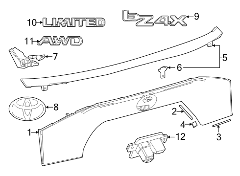 2023 Toyota bZ4X EMBLEM, BACK DOOR, N Diagram for 75431-42250