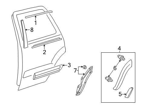 2001 Toyota Sequoia Moulding Assy, Rear Door Belt, LH Diagram for 75740-0C010