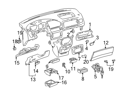 1999 Toyota Sienna Panel, Instrument Cluster Finish, Center Diagram for 55412-08010-B0