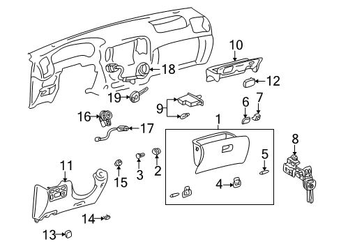 Handle, Glove Compartment Door Lock Diagram for 55565-60010-B1