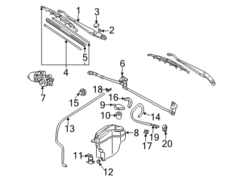 2000 Toyota Corolla Washer Hose, Front Diagram for 85374-02040