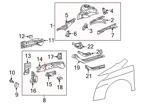 2012 Toyota Prius Structural Components & Rails Diagram