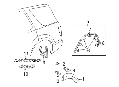 2004 Toyota Sequoia Mudguard, Quarter Panel, Rear RH Diagram for 76625-0C030