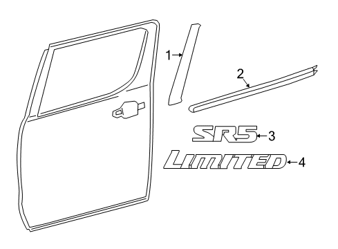 2022 Toyota Tacoma Exterior Trim - Rear Door Diagram