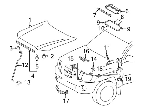 2015 Toyota Tacoma Hood & Components Diagram