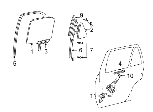 2004 Toyota Camry Glass, Rear Door Quarter Window, RH Diagram for 68123-33050