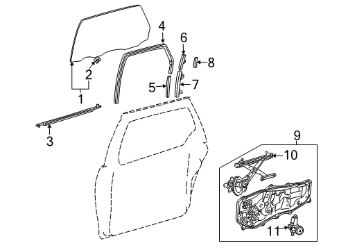 2004 Toyota Sienna Window Assy, Slide Door, LH Diagram for 62760-08040