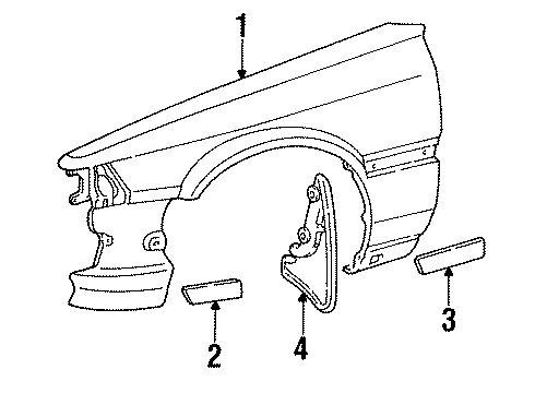 1988 Toyota Camry Fender Sub-Assy, Front LH Diagram for 53802-03010