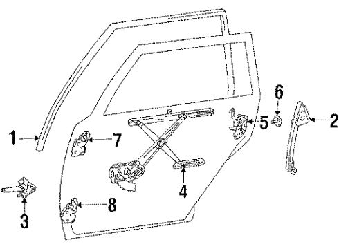 1988 Toyota Camry Guide Sub-Assy, Rear Door Window, Rear LH Diagram for 67408-32030