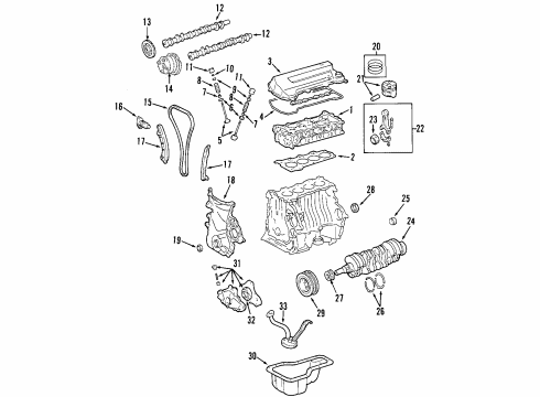 2008 Toyota Matrix Engine Parts, Mounts, Cylinder Head & Valves, Camshaft & Timing, Oil Pan, Oil Pump, Crankshaft & Bearings, Pistons, Rings & Bearings Diagram