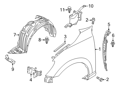 2020 Toyota Yaris Pad, Front Wheel Opening Diagram for 53852-WB001