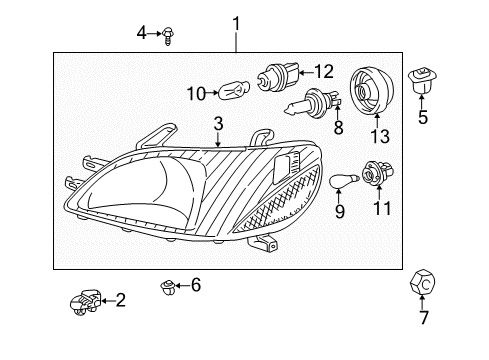 2001 Toyota Prius Driver Side Headlight Unit Assembly Diagram for 81170-47030