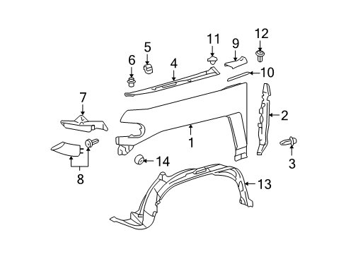 2007 Toyota FJ Cruiser Filler To Bumper, Black, Driver Side Diagram for 52513-35100-D0