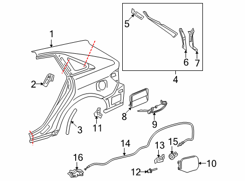 2014 Toyota Venza Spring, Fuel Filler Opening Lid Hinge Diagram for 77360-33030