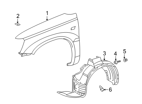 2005 Toyota Highlander Shield Sub-Assy, Front Fender Splash, RH Diagram for 53805-48030