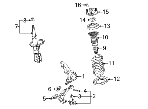 2009 Toyota Highlander Front Suspension, Control Arm, Stabilizer Bar Diagram 1 - Thumbnail