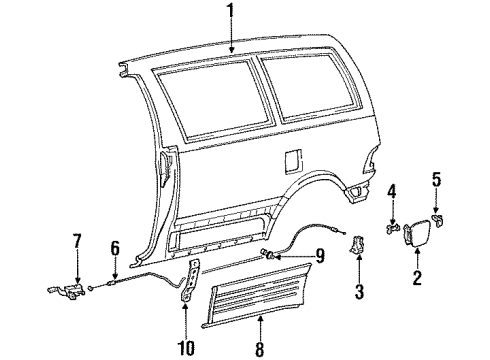 1993 Toyota Previa Fuel Door, Side Panel & Components, Exterior Trim Diagram