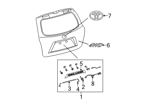 2010 Toyota Highlander GARNISH Sub-Assembly,Back Door,Out Diagram for 76801-0E902