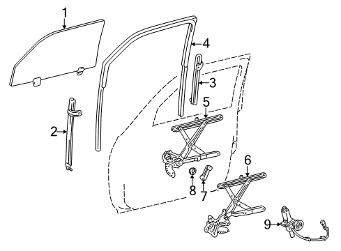 1998 Toyota 4Runner Front Door - Glass & Hardware Diagram