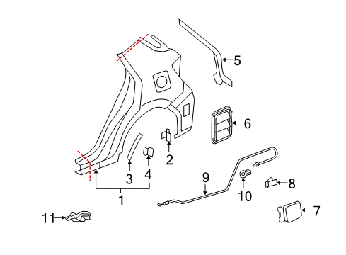 2011 Toyota Matrix Quarter Panel & Components Diagram