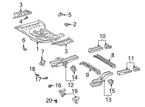 2002 Toyota Echo Rear Body - Floor & Rails Diagram