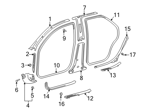 1998 Toyota Camry Interior Trim - Pillars, Rocker & Floor Diagram