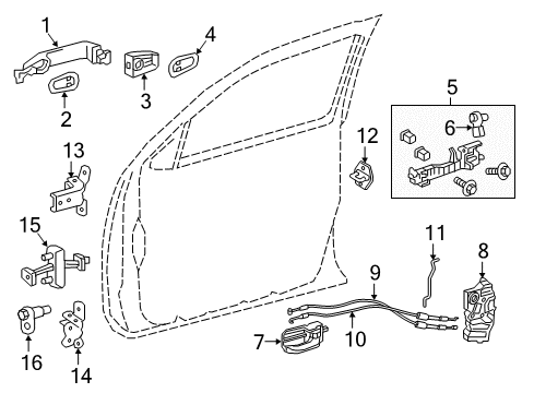 2018 Toyota Tacoma Front Door Outside Handle Assembly,Left Diagram for 69211-0E010-E1