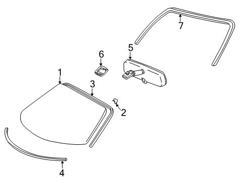 2005 Toyota MR2 Spyder Windshield Glass, Reveal Moldings Diagram