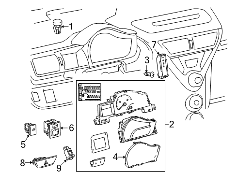 2012 Scion iQ Cluster & Switches, Instrument Panel Diagram 2 - Thumbnail